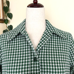 Sears Vintage Green Houndstooth Button Down Top Blouse sz 14.5