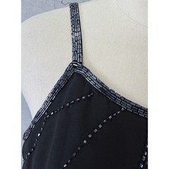 Onyx Nite Black Iridescent Beaded Slip Gown Formal Maxi Dress Vintage 12