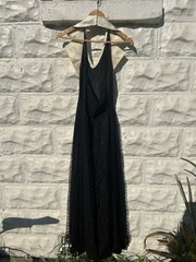 Vintage 1960’s Dress Women’s Black Polka Dot Lace Halter Maxi Gown