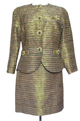 Vintage Zandra Rhodes Skirt Suit Sz 10 US Women Gold Metallic Raw Silk Blend