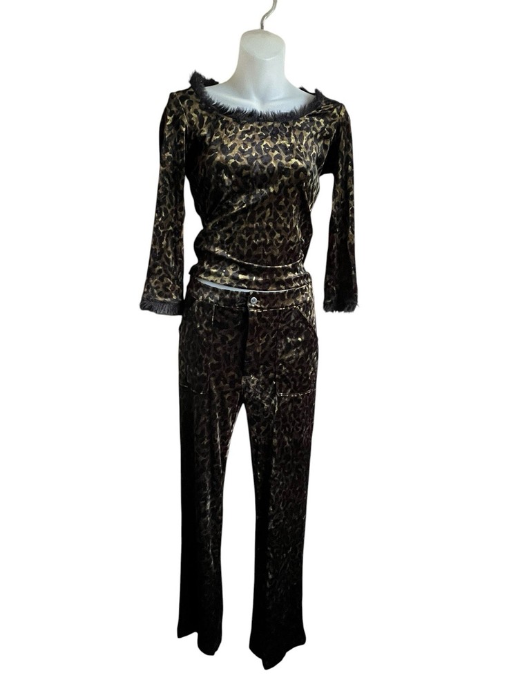 RARE Vintage 90s Betsey Johnson NY NWT Leopard Velvet 2PC Set Faux Fur Y2K S/P