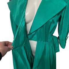 Union Made ILGWU Vintage Size 11/12 Green Formal B Gown 3/4 Sleeve Tulle 70s 80s