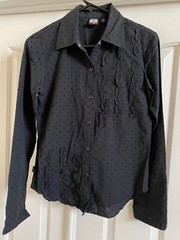 Vintage Womens Volcom “A True Hustler” Black Snap Button Up Small 2002 Y2K