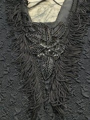 Nuance Vtg 80s Size 11 Sheer Sleeved Lace Up Beaded Fringe Goth Flapper Dress