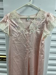 Vintage Eve Stillman Pink Satin Lace Nightgown Slip Dress Floral Embroidered S