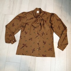 vtg Jantzen Women’s Button-Up Shirt birds Tie Neck blouse top sz 12