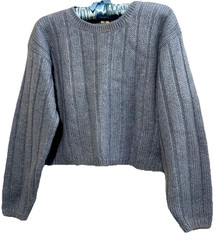 Vintage 1980s Extra Energy De Rotchild Blue Cropped Mohair Blend Sweater Medium