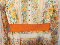 Vintage 70’s Handmade Orange & White Floral Long Prairie Maxi Lined Dress
