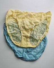 NEW-LILY OF FRANCE-2 PACK-SIZE M-Lace overlay bralettes & panties. Yellow & Blue