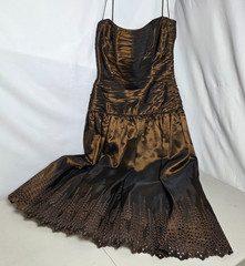 Vintage Morton Myles for The Warrens Bronze Formal Evening Gown Taffeta Dress