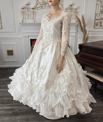 Mary’s Vintage 80s 90s White Long Sleeve Beaded Ruffle Quince Wedding Dress 16