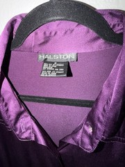 Halston Sz 13 Shirt Dress Purple Silk Long Button Down Front Purple 1990s VTG