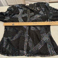 Stenay Beaded Sequin Silk Top Cardigan Sz L VTG 80s 90s Cocktail Jacket Formal
