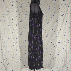 Vintage Semi-sheer Black & Purple Calla Lily Sleeveless Dress | Size 14w