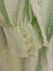 Handmade 1970s Romantic Prairie Style Long Dress S 37 Green Floral Lace Ribbon