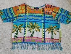 Vintage SPA Crop Top Sz Med-Lg-Hawaiian Beaded-Embellished Fringed-Art to Wear
