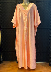 Vintage SOLID PEACH KAFTAN GOWN Plus Size 1X Textured Front Slit Mrs Roper Boho
