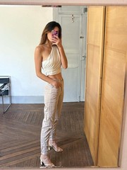 Vintage Caroche beige trousers, high-waisted straight-leg pants