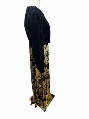David Brown For Saks Fifth Avenue Vintage Dress Medium Black Gold Long Velvet