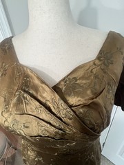 Vintage 1970s Bronze Floral Dress Made with 1950s English Fabric Below Knee