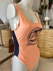 Vintage 80s Neon Graphic Colorblock Swimsuit High Cut One Piece M/L Racer Stripe