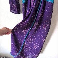 Vintage Diane Freis Purple Teal Georgette Ruffle Wrap Midi Dress 80s Housewife