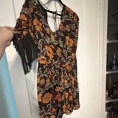We The Free Floral Fringe V-Neck Short Sleeve Tie Dress