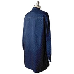 VTG 70s Schrader Sport Long Sleeve Navy & White Mini Polka Dot Half Button Dress