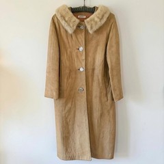 Vintage Saks Fifth Avenue Suede Blonde Mink Collared Mod 1960s Coat Medium