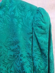 Vintage Dress SIZE 10 green jacquard SILK Silk Studio 80s drop waist LONGSLEEVE