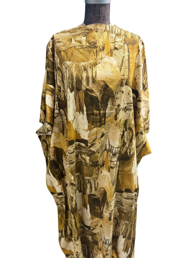 Vintage Boho Gold & Brown Cotton Caftan Made In Egypt Large