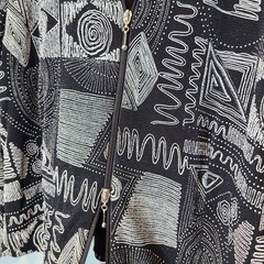 Vintage 90s Libra Aztec Boxy Oversized Jacket Sz Large Black White Y2K Art Boho
