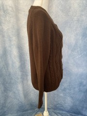 Vintage 1970s Women’s Brown Knit Cabled Acrylic Button Down Cardigan House Coat