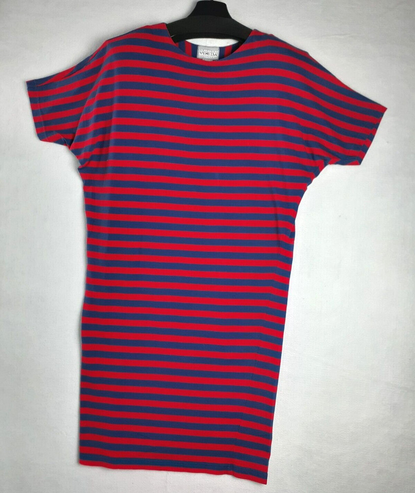 VENEZIA Sportswear Vintage Stripe Cotton Knit Dress Women Navy Red Size M NEW