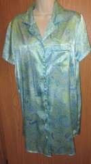 DELICATES BLUE GREEN paisley sleep shirt nightgown POLY SATIN sz M