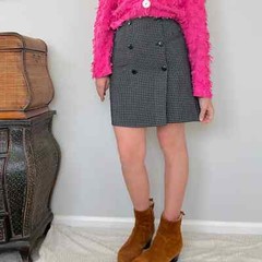 Vintage 90s Plaid Wrap A-line Mini Skirt Black White M.T. Studio Sz M/6