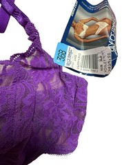 Vintage Lily of France Purple Sheer Lace Bra 36B Demi Cup 80s 90s Lingerie NOS