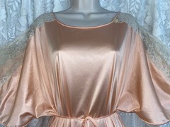 VTG NWT L XL PEACH VANITY FAIR Nylon Hostess Caftan Nightgown Negligee Gown