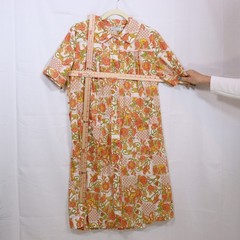 K-Mart Housecoat S Orange Floral Butterfly Vintage Snap Front Robe Womens 70s