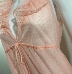 Vintage Halston 1970’s Heart Print Sheer Pink Nightgown With Ruffle Collar