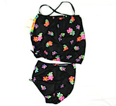 Vintage Deadstock Gabar Neon Floral Two Piece Tankini Swim Bathing Suit 8 NEW