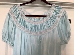 Vintage SAN SOUCI MEDIUM Long Night GOWN Blue w Lace Lingerie