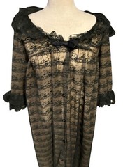 1960’s Black & Nude Nylon Lace Robe Sleepwear Bows Buttons Women’s S Union Made