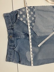 Vintage 1990s 2000s Y2K Patchwork Heart Denim Jean Midi Wiggle Skirt medium