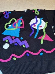 Vintage Gitano Abstract Pop Art Sweater Neon 3D Knit 80s 90s Retro Size L RARE