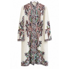 Woolen Coat Long Jacket Off-White, Multicolor Embroidery Size 46 (14, XL) Boho