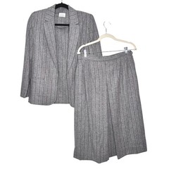 80s Wool Herringbone Blazer and Skirt Set Size M Classic English Countryside