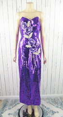 Vintage 80s Alyce Designs Purple Sequin Strapless Gown Prom Dress XS / S