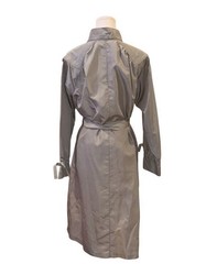 Vintage 80s London Fog Trench Coat Petite 12 Belted Raincoat USA Gray