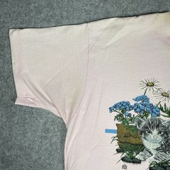 Vtg 90s Kitty Cat T Shirt Womens L Screen Stars Distressed Cute Graphic Oversize
